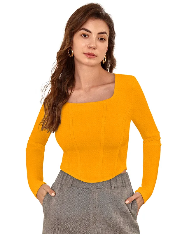 Yellow_Polyester_Knitting_Tops_for_Women