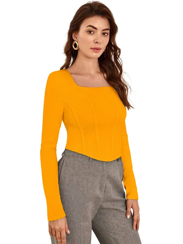 Yellow_Polyester_Knitting_Tops_for_Women