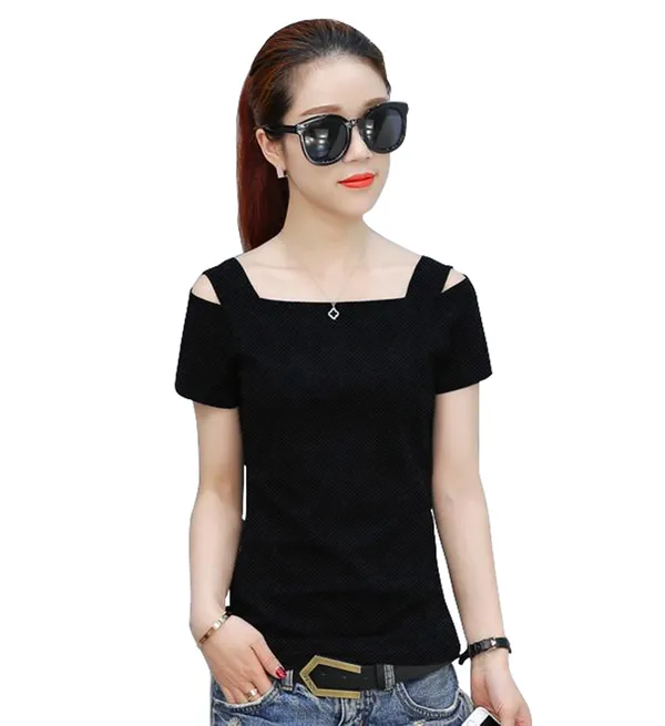 Black_Polyester_Knitting_T-Shirt_for_Women