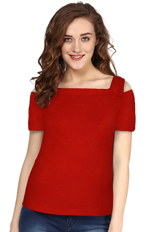 Red_Polyester_Knitting_T-Shirt_for_Women