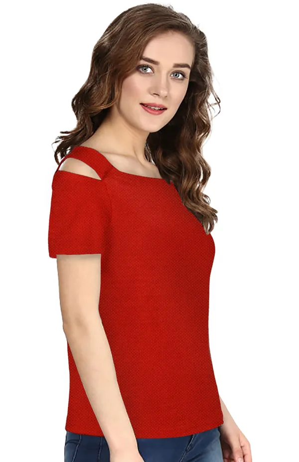 Red_Polyester_Knitting_T-Shirt_for_Women