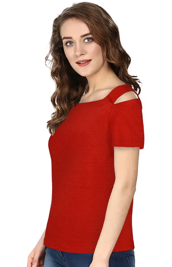 Red_Polyester_Knitting_T-Shirt_for_Women