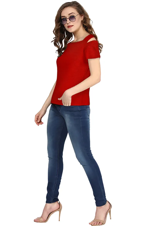 Red_Polyester_Knitting_T-Shirt_for_Women