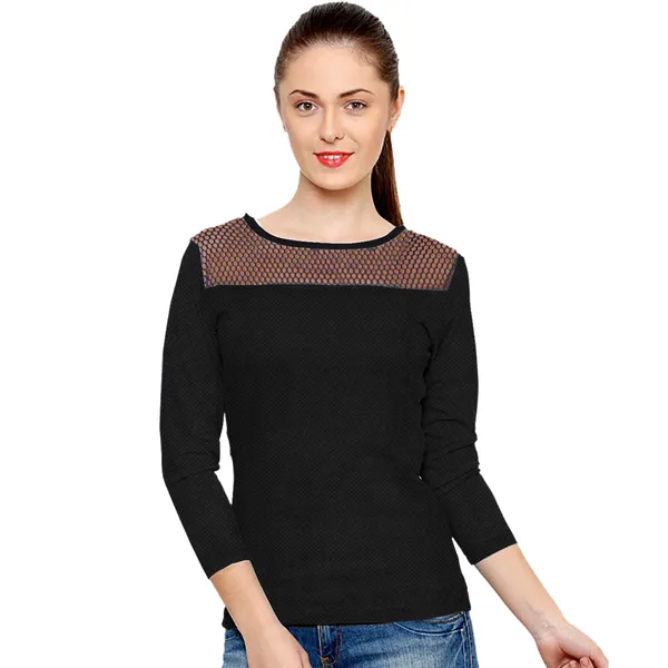 Black_Polyester_Knitting_T-Shirt_for_Women