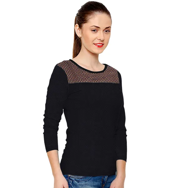 Black_Polyester_Knitting_T-Shirt_for_Women