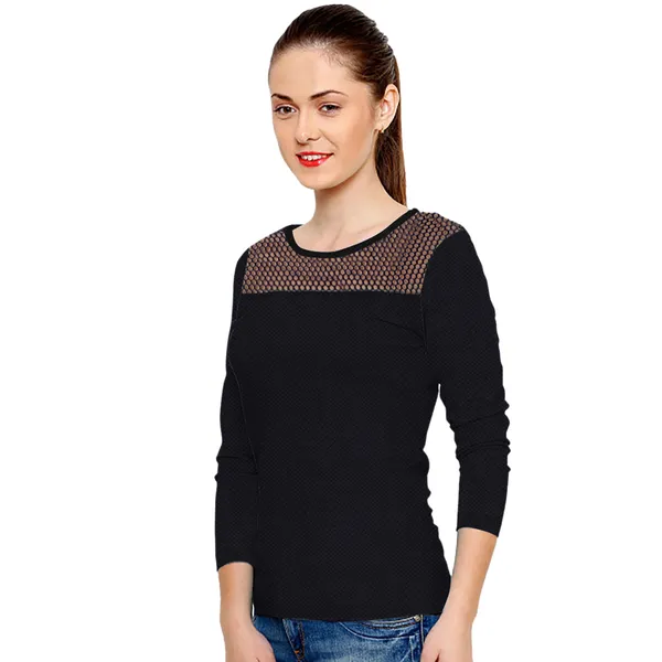 Black_Polyester_Knitting_T-Shirt_for_Women