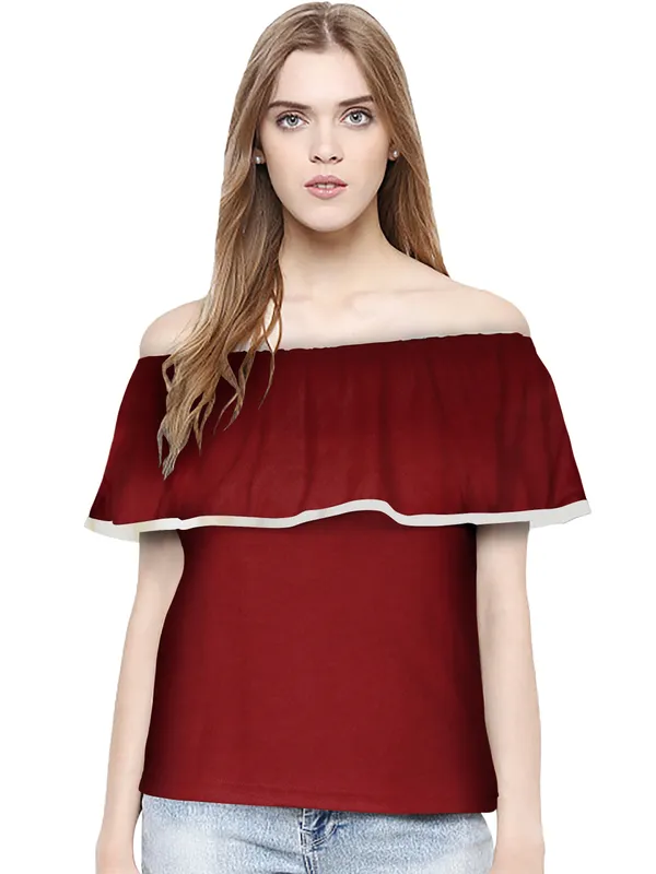 Maroon_Polyester_Knitting_T-Shirt_for_Women