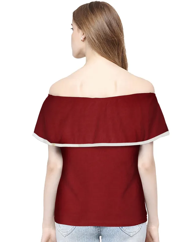 Maroon_Polyester_Knitting_T-Shirt_for_Women