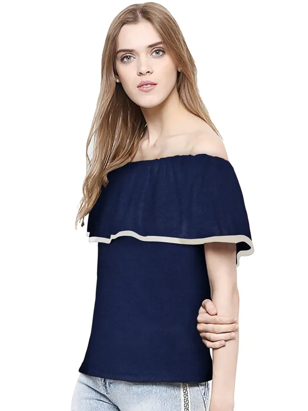 Blue_Polyester_Knitting_T-Shirt_for_Women