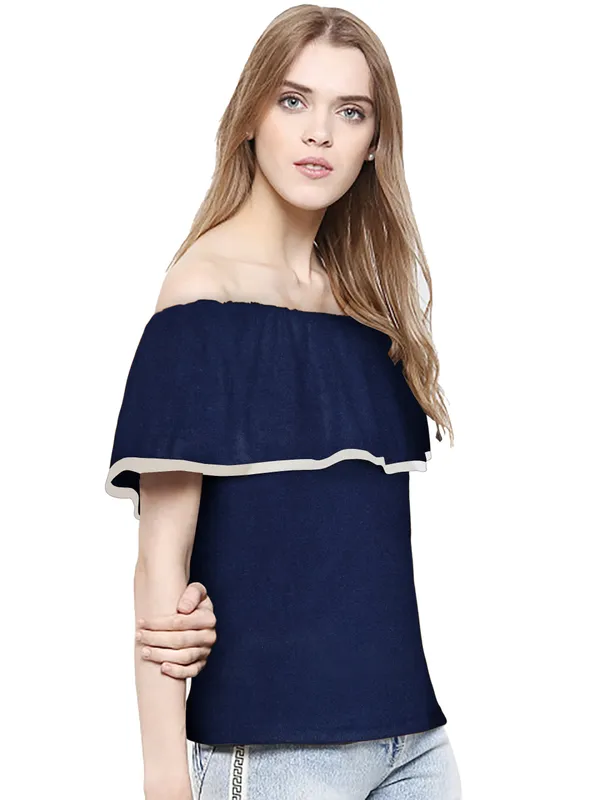 Blue_Polyester_Knitting_T-Shirt_for_Women