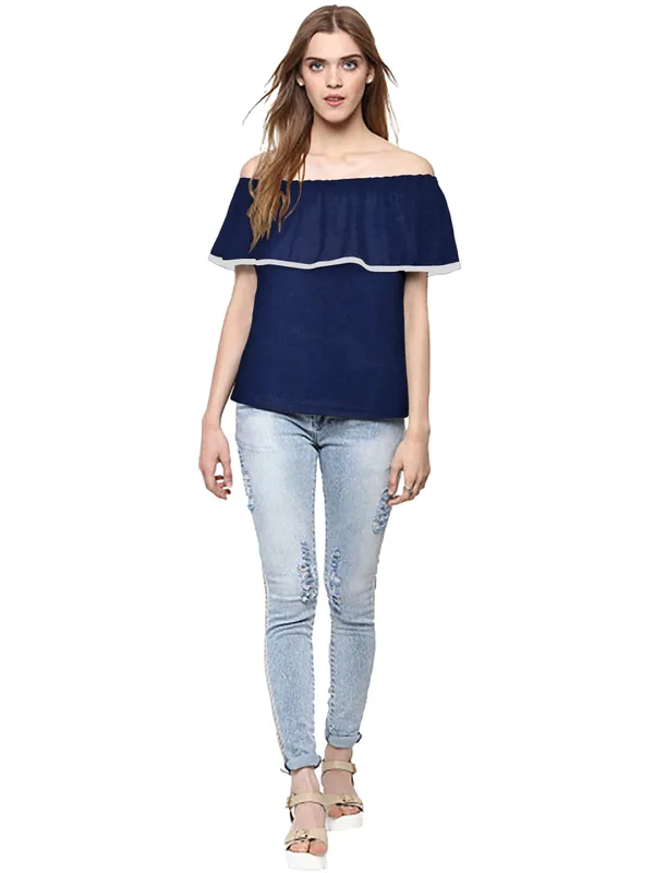 Blue_Polyester_Knitting_T-Shirt_for_Women