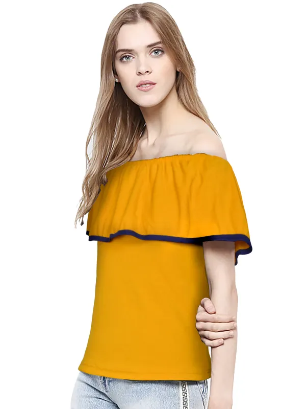 Yellow_Polyester_Knitting_T-Shirt_for_Women