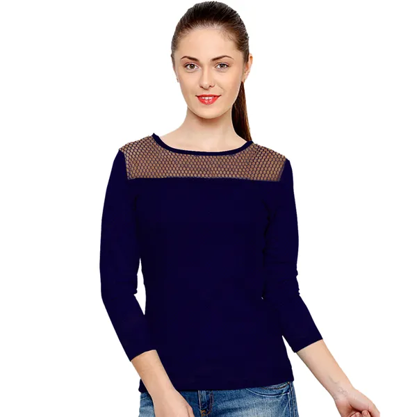 Blue_Polyester_Knitting_T-Shirt_for_Women