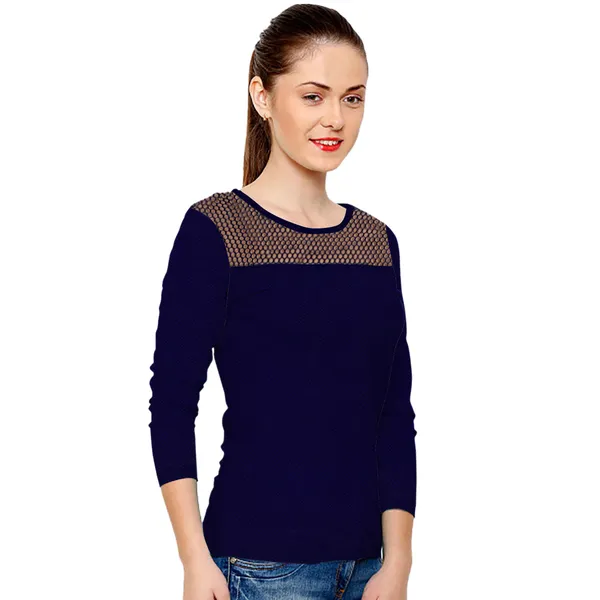 Blue_Polyester_Knitting_T-Shirt_for_Women