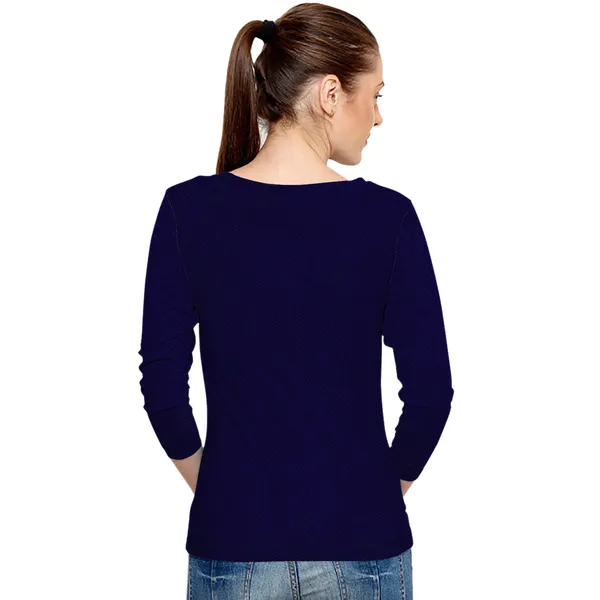 Blue_Polyester_Knitting_T-Shirt_for_Women