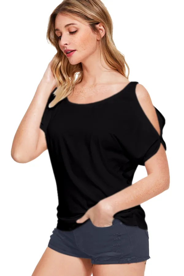 Black_Polyester_Knitting_T-Shirt_for_Women
