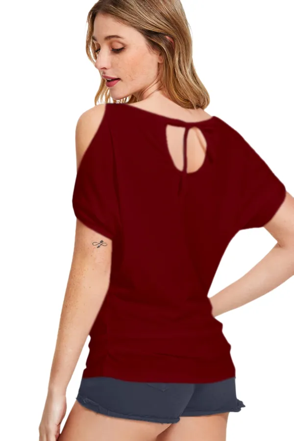 Maroon_Polyester_Knitting_T-Shirt_for_Women