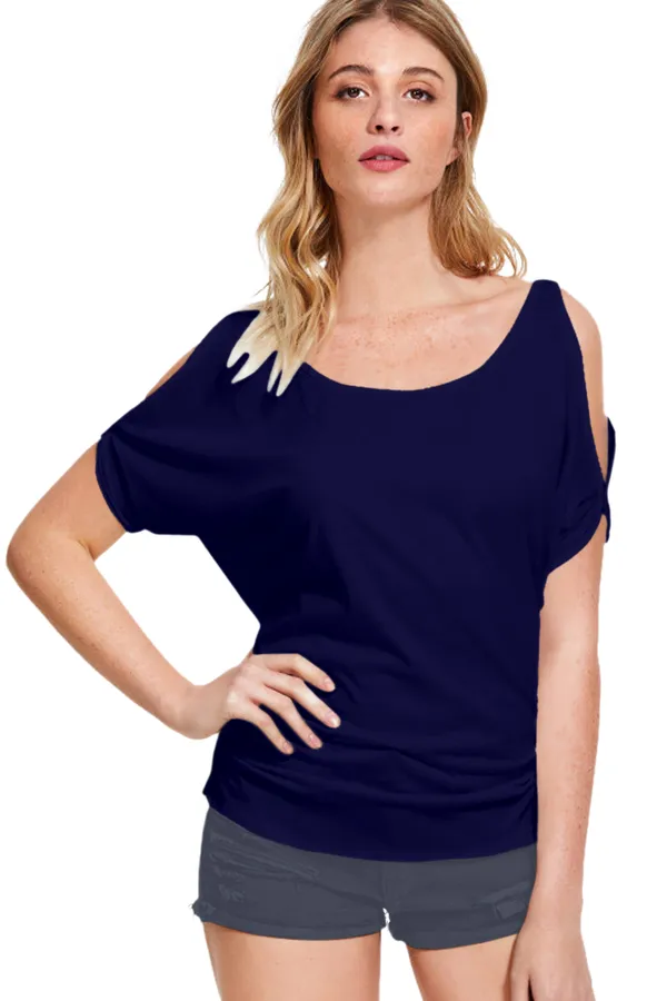 Blue_Polyester_Knitting_T-Shirt_for_Women