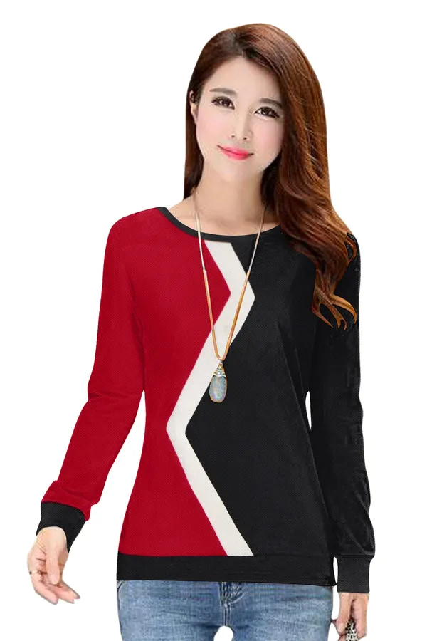 Red_Polyester_Knitting_T-Shirt_for_Women