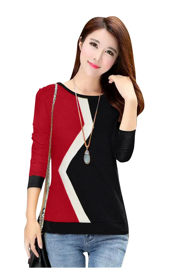 Red_Polyester_Knitting_T-Shirt_for_Women