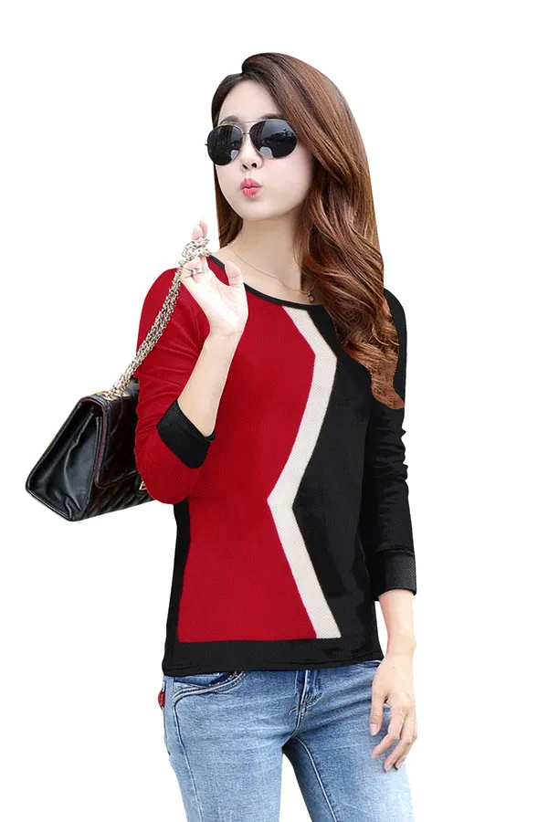 Red_Polyester_Knitting_T-Shirt_for_Women