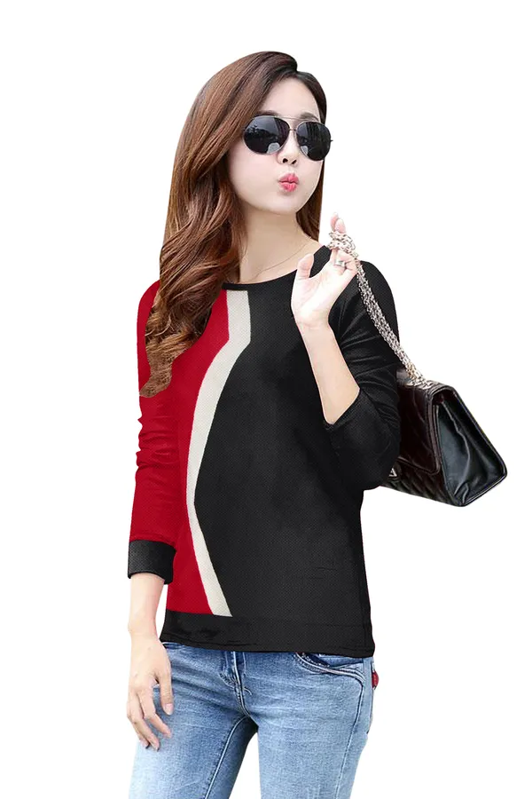 Red_Polyester_Knitting_T-Shirt_for_Women