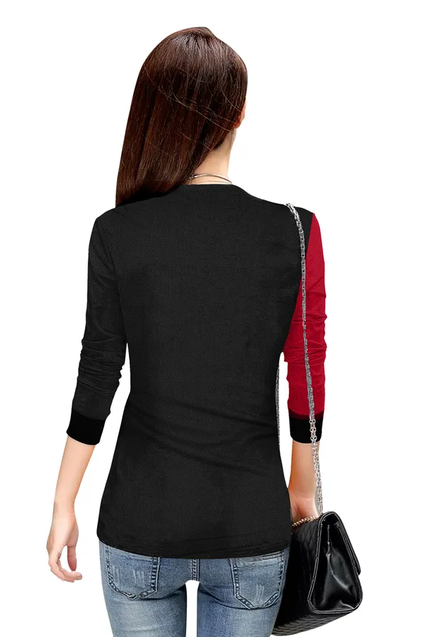 Red_Polyester_Knitting_T-Shirt_for_Women