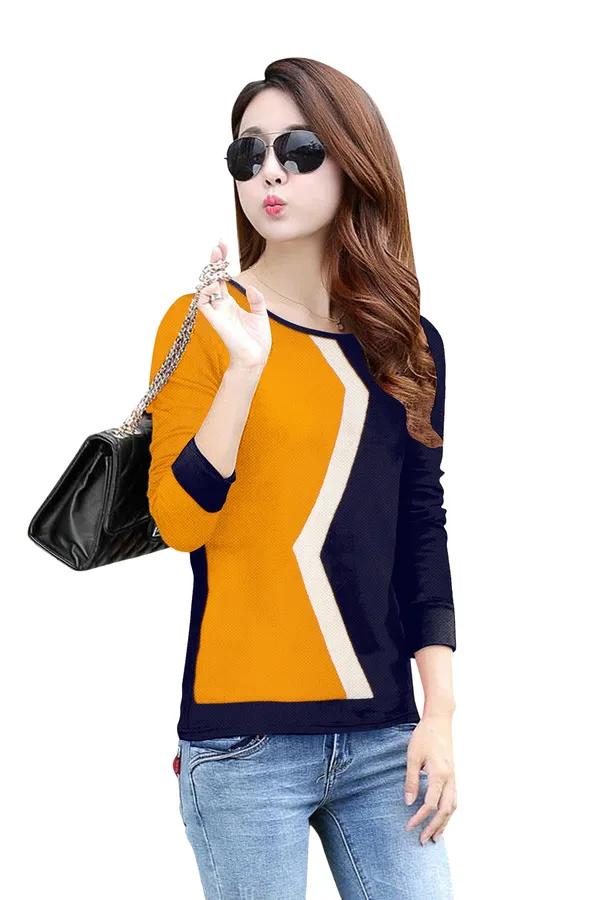 Yellow_Polyester_Knitting_T-Shirt_for_Women