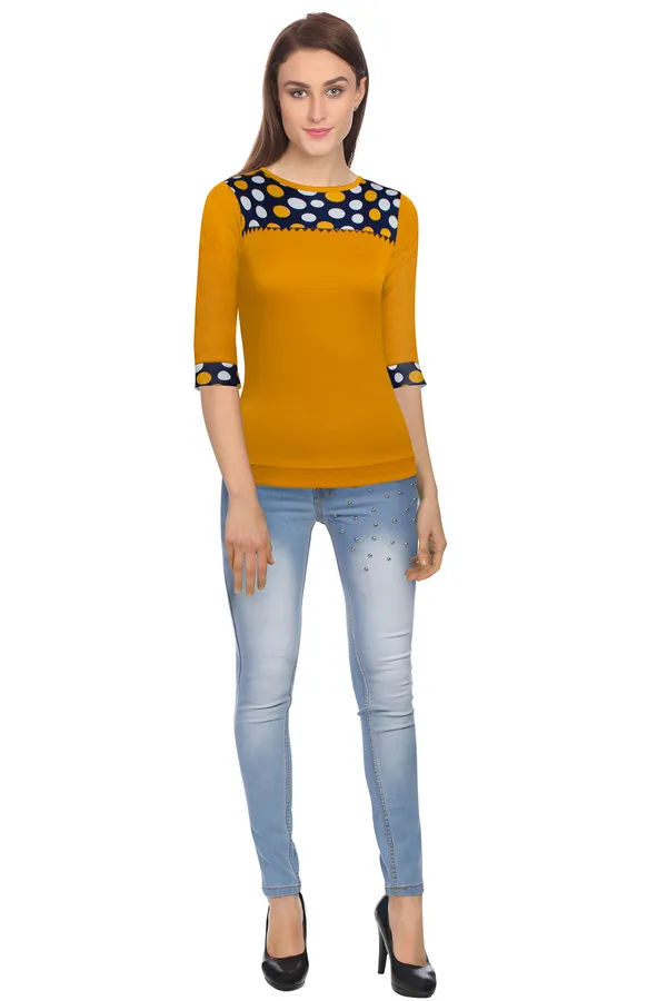 Yellow_Polyester_Knitting_T-Shirt_for_Women