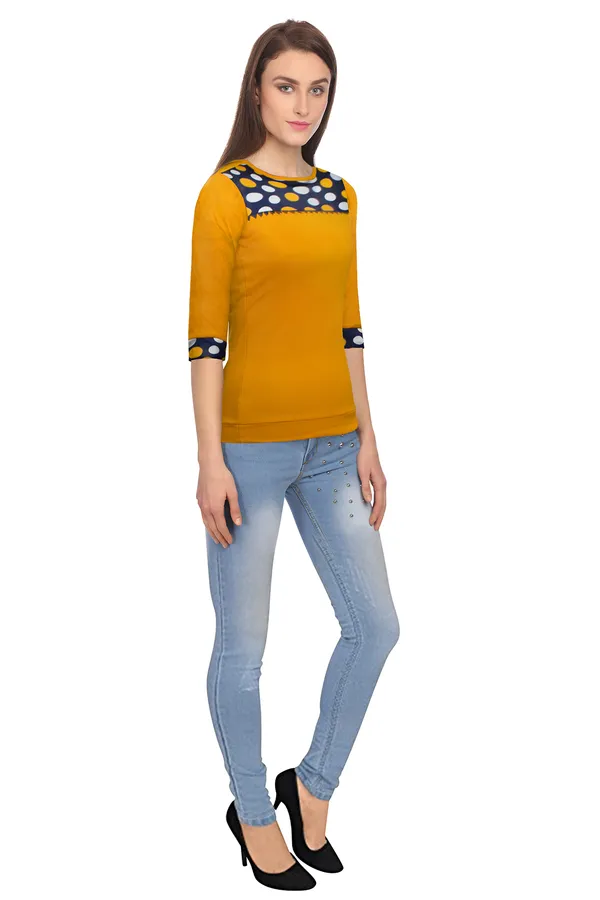 Yellow_Polyester_Knitting_T-Shirt_for_Women