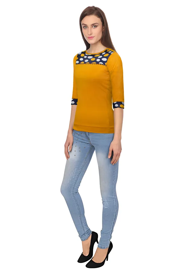 Yellow_Polyester_Knitting_T-Shirt_for_Women