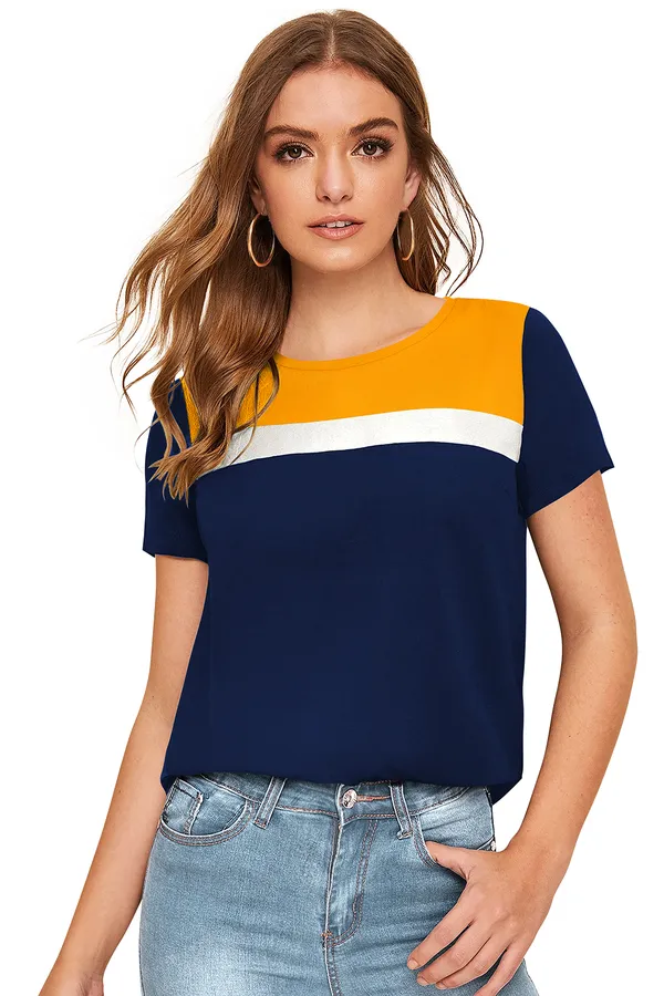 Yellow_Polyester_Knitting_T-Shirt_for_Women