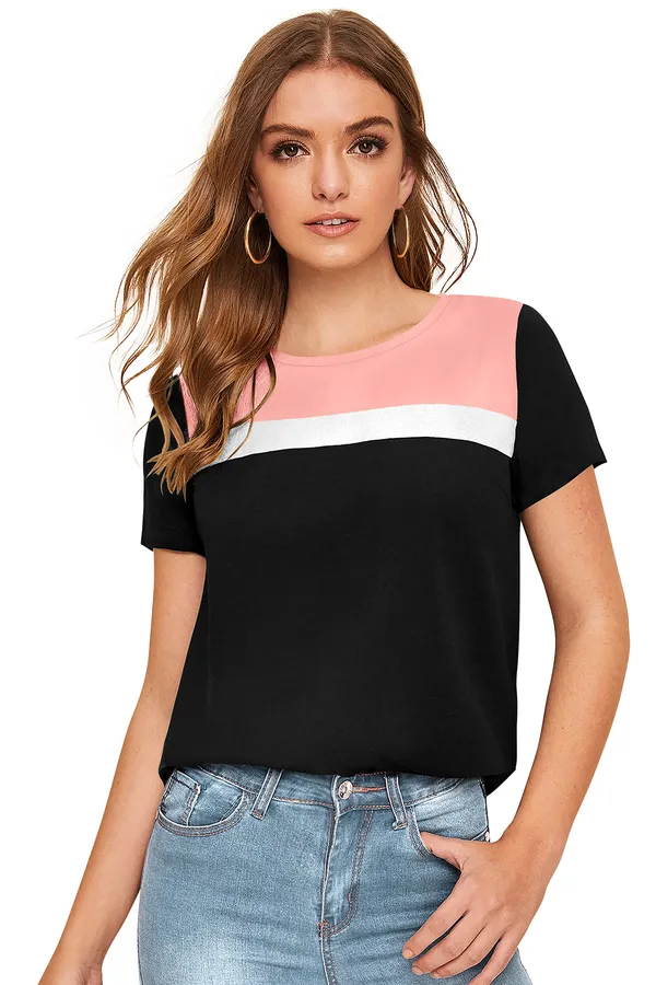 Peach_Polyester_Knitting_T-Shirt_for_Women