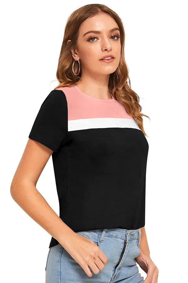 Peach_Polyester_Knitting_T-Shirt_for_Women