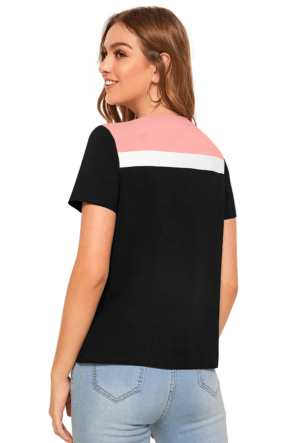 Peach_Polyester_Knitting_T-Shirt_for_Women