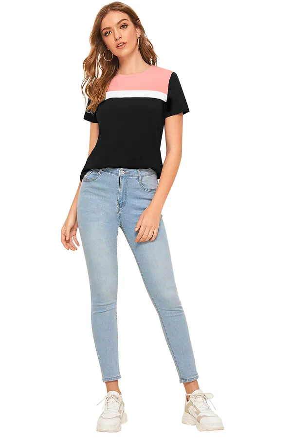 Peach_Polyester_Knitting_T-Shirt_for_Women
