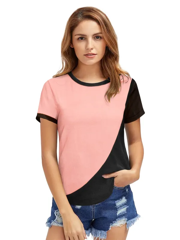 Peach_Polyester_Knitting_T-Shirt_for_Women