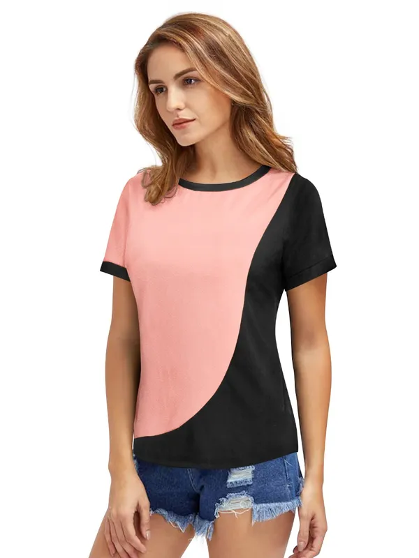 Peach_Polyester_Knitting_T-Shirt_for_Women