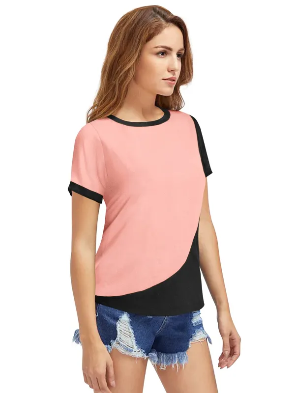 Peach_Polyester_Knitting_T-Shirt_for_Women
