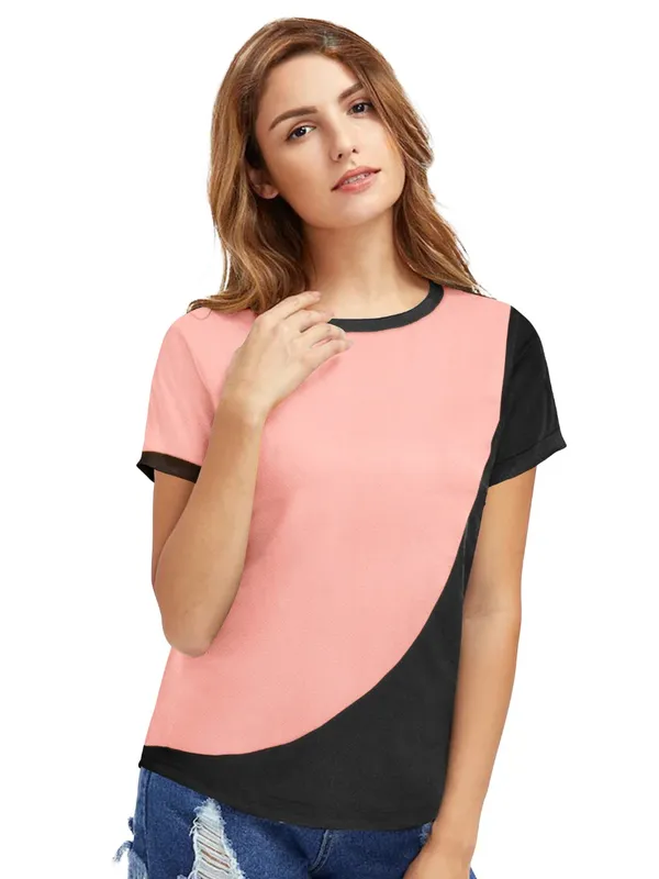 Peach_Polyester_Knitting_T-Shirt_for_Women
