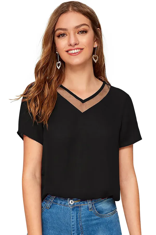 Black_Polyester_Knitting_T-Shirt_for_Women
