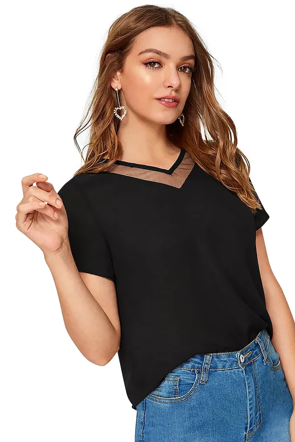 Black_Polyester_Knitting_T-Shirt_for_Women