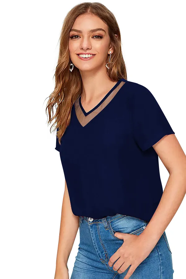 Blue_Polyester_Knitting_T-Shirt_for_Women