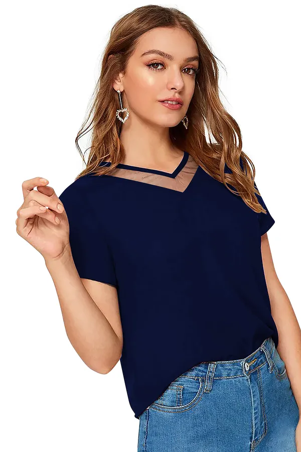 Blue_Polyester_Knitting_T-Shirt_for_Women
