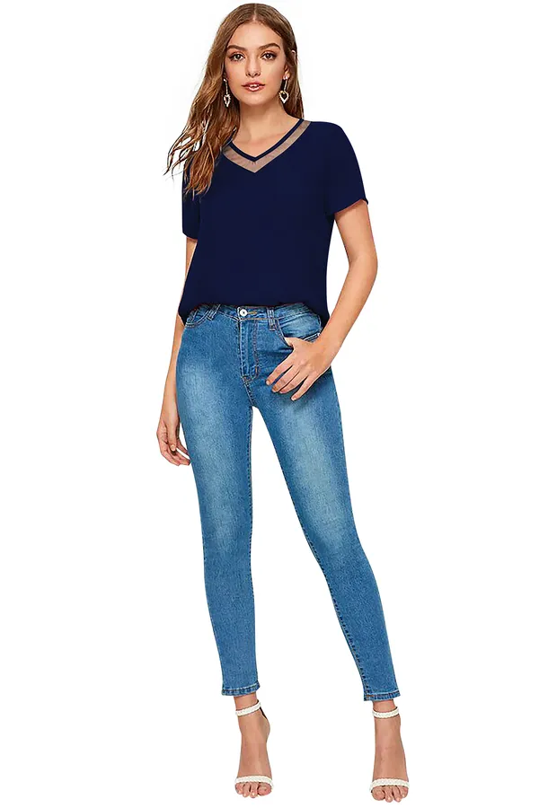 Blue_Polyester_Knitting_T-Shirt_for_Women