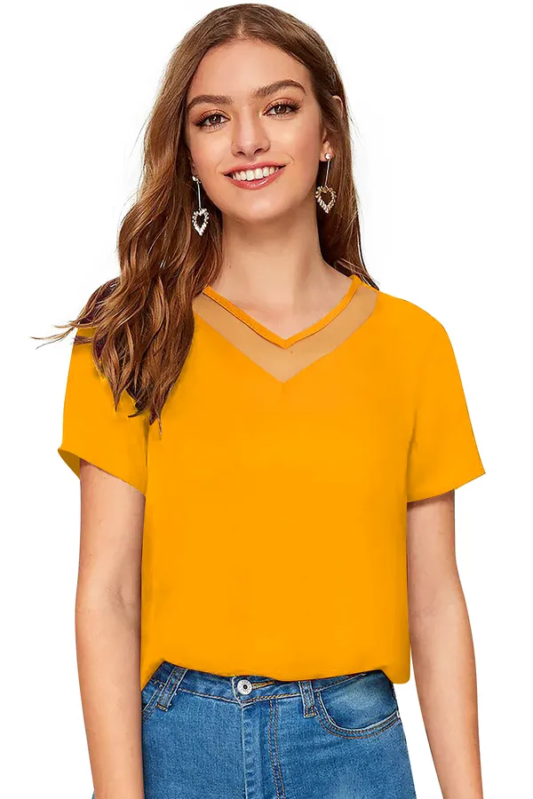 Yellow_Polyester_Knitting_T-Shirt_for_Women