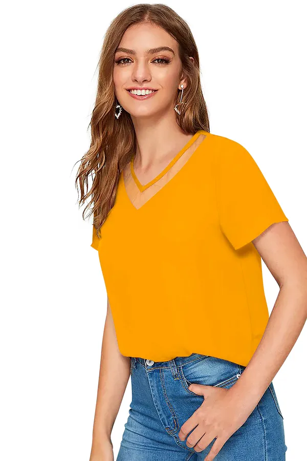 Yellow_Polyester_Knitting_T-Shirt_for_Women