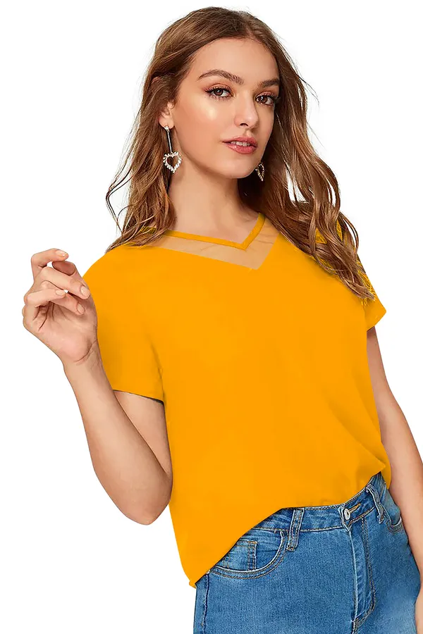 Yellow_Polyester_Knitting_T-Shirt_for_Women
