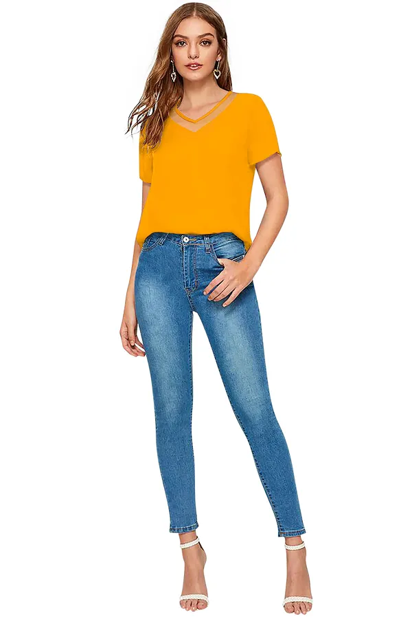 Yellow_Polyester_Knitting_T-Shirt_for_Women