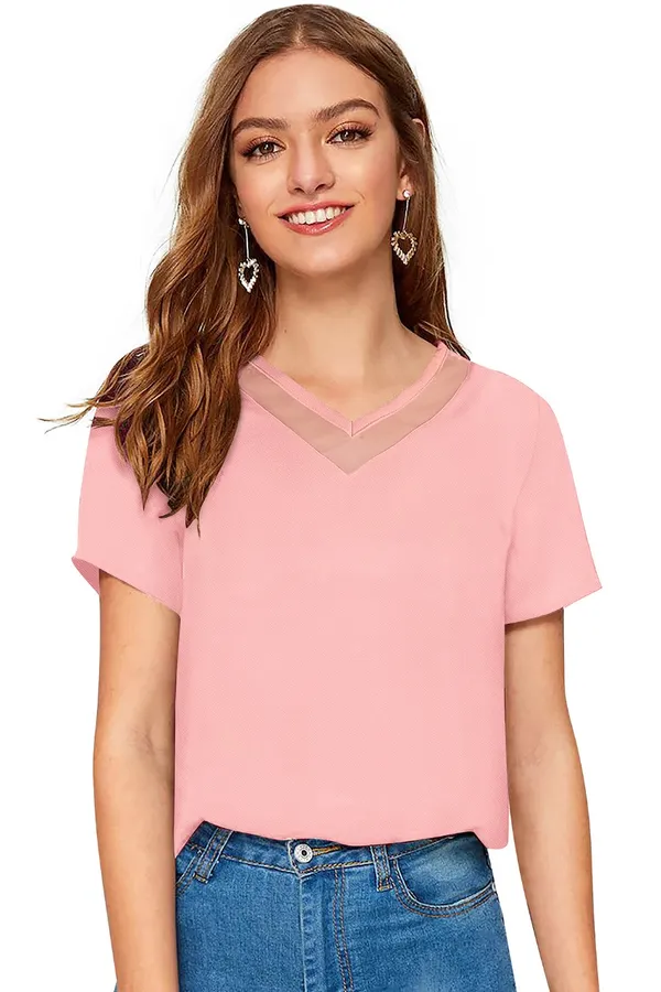 Peach_Polyester_Knitting_T-Shirt_for_Women